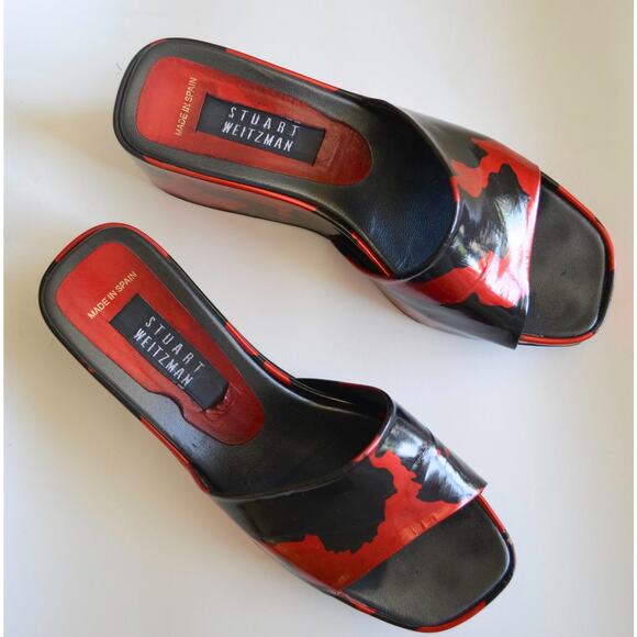 Stuart Weitzman Y2K Red and Black Pattern Wedge Slide - Picture 3 of 9
